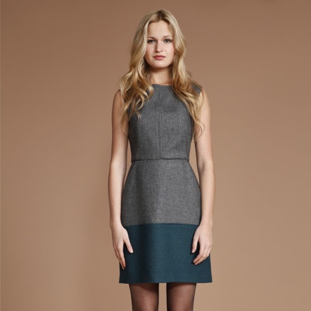 Shoshanna Grey and Teal Wool Dress